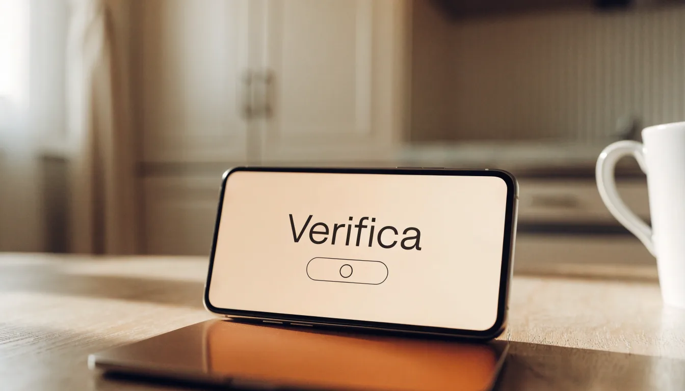 Un documento di identità appoggiato accanto a uno smartphone con un timer sullo schermo, su un tavolo da cucina