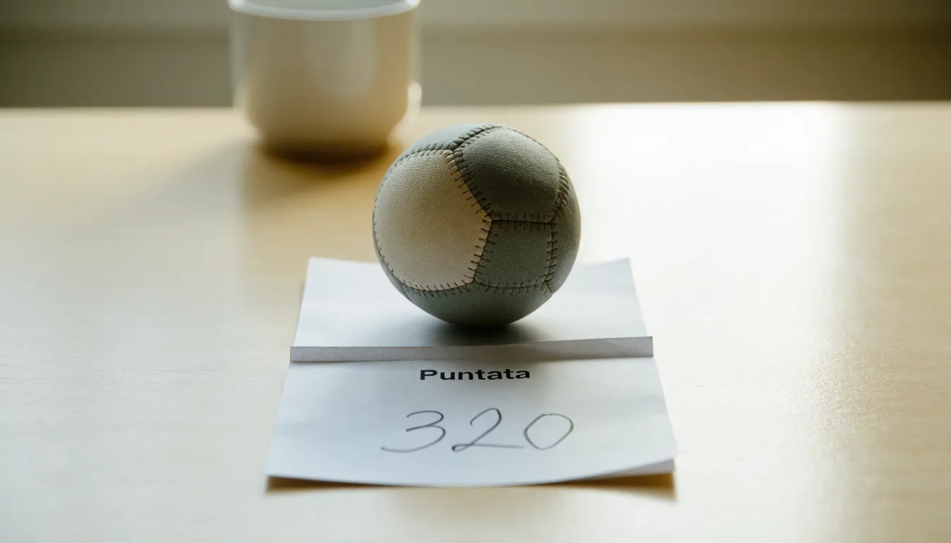 Un pallone da calcio appoggiato su una schedina bianca su un tavolo di legno, alla luce del giorno