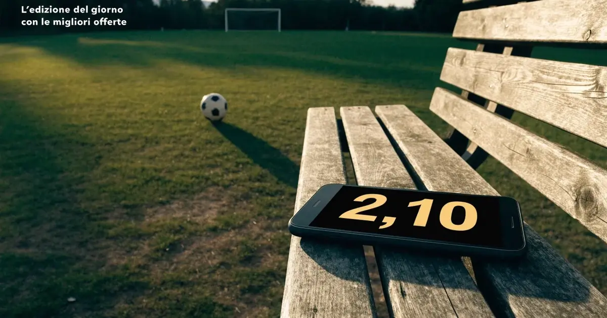 Un pallone da calcio sul dischetto del centrocampo di un prato, alla luce del mattino